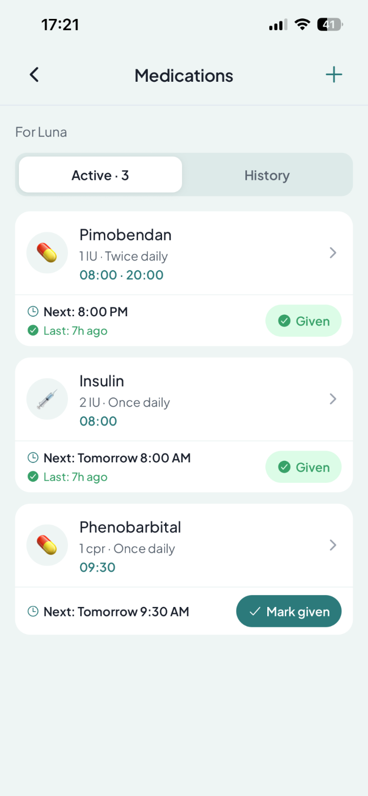 Sereno — Medications screen